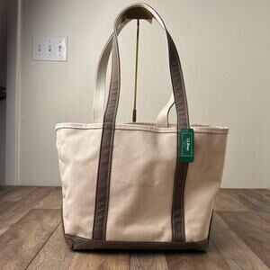 LL Bean Boat and Tote Canvas Bag White Brown Shoulder Bag USA Made NWT